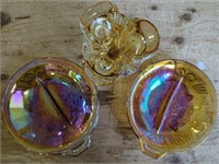 Vintage Carnival Glass Dishes & Amber Art Glass