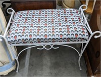 WROUGHT IRON BENCH W/ UPHOLSTERED TOP