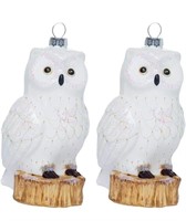 4 Pieces Glass White Owl Ornaments for Christmas