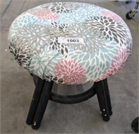 RATTAN STYLE FOOTSTOOL W/ UPHOLSTERED TOP