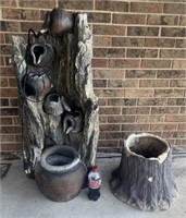 Faux wood water fountain & log pot