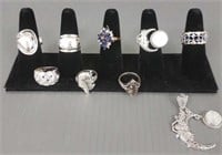 Group sterling rings, pendant, etc.