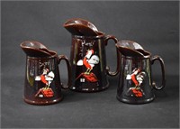 3 Redware Pottery Rooster Syrup Pitchers