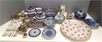 Large group of Poland pottery, silverplate, etc.