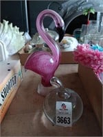 Glass Flamingo & apple paperweight