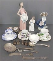 Small group of porcelain & sterling items
