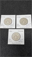 1970,79 & 81 Canadian 50 Cent Coins