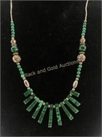 Unmarked Sterling Silver & Malachite Necklace
