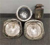 4 antique auto lamp / lights - 2 marked 1914