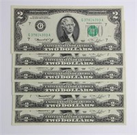 (6) CONSECUTIVE SERIAL NUMBER $2.00 NOTES