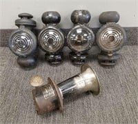 4 antique Model T auto lamps, Ahooga horn by