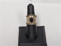 .925 Sterling Wide Band Onyx Ring Sz 7.5