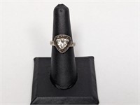 .925 Sterling Triangular Clear Stone Ring Sz 6.5