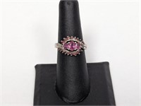 .925 Sterling Pink Stone Ring Sz 6.5