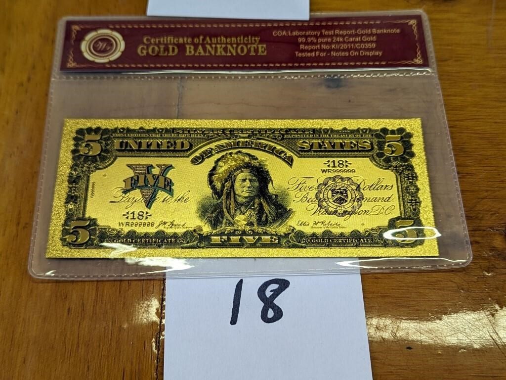$5 Gold Indian Banknote