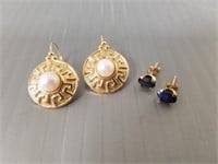 2 pair of 14K gold earrings - 1 set with pearl &
