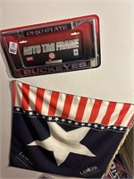 Ohio State Buckeyes License Plate Holder & Flag