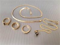 Group of 14K gold jewelry including necklace,