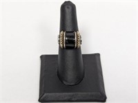 18K/.925 Sterl Caviar Onyx Ring Sz 6.5