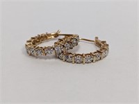 Vermeil/.925 Sterling Diamond Hoop Earrings
