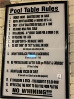 Pool Table Rules Framed Wall Hanging