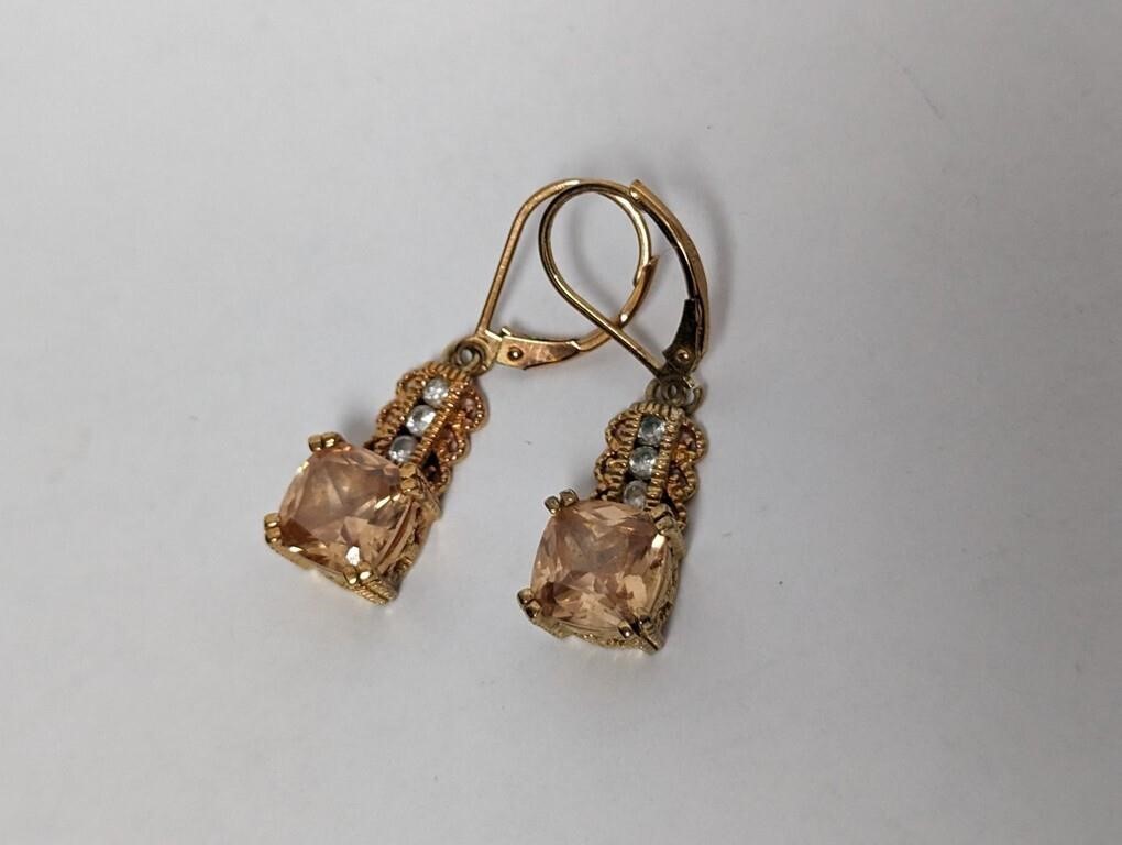 Vermeil/.925 Sterling Peach Stone Dangle Earrings