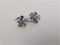 .925 Sterling Multi Gemstone Butterfly Earrings