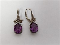 .925 Sterling Purple Stone Dangle Earrings
