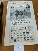 1967 Sheriff Walker Somerset, PA Calendar