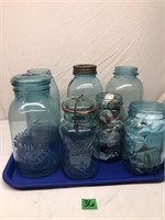 Vintage Blue Glass Canning Jars
