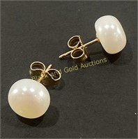 Marked 10K Gold Pearl Earrings