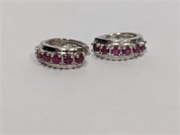 .925 Sterling Pink Stone Hoop Earrings