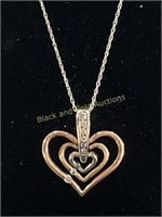 Marked 10K Gold Heart Diamond Pendant & Chain