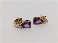 Vermeil/.925 Sterling Purple/Clear Stone Earrings