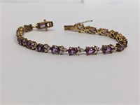 7.5" Vermeil/.925 Sterling Purple/Clear Bracelet