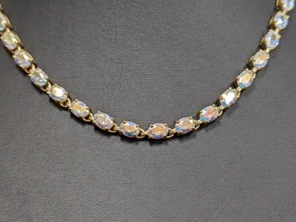 17" Vermeil/.925 Sterling Clear Stone Necklace