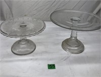 Lot of 2 Clear Glass Cake Plates