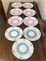 6 Pink & 3 Blue Imperial China Plates