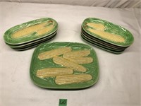 Vintage Majolica Style Corn on the Cob Plate Set