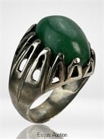 Sterling Silver Natural Cabochon Emerald Ring