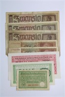 (8) WWII GERMAN CURRENCY NOTES WAFFENS