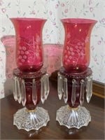 Pair of Bohemian Cranberry Glass Candle Holders