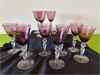 11 Purple / Clear Stem Cordial Glasses
