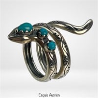 Navajo Sterling Silver & Truquoise Snake Wrap Ring