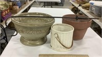 3 flower pots ceramic/ terracotta & hook