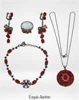 Sterling Silver & Red Stones Jewelry Set