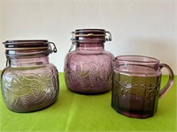 Purple Glass Canisters + Crownford Juice Mug