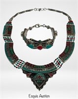 Tibetan Silver Jewelry Set inlaid with Turquoise