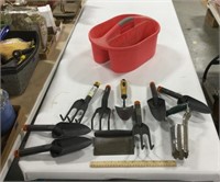 Garden tools w/ Sterilite caddy