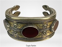 Antique Turkoman Tekke Silver Carnelian Bracelet